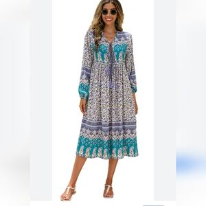 Floral Blue and White Midi Dress Size 6